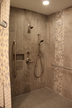 View of the shower. Finishes by Crosby Design Group.