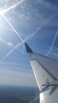 Airplane wing + skywriting.